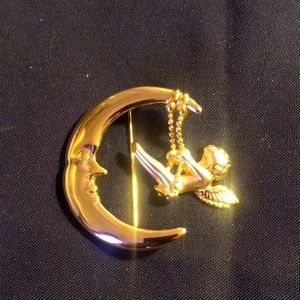 Vintage Moon and Cherub Brooch Vintage